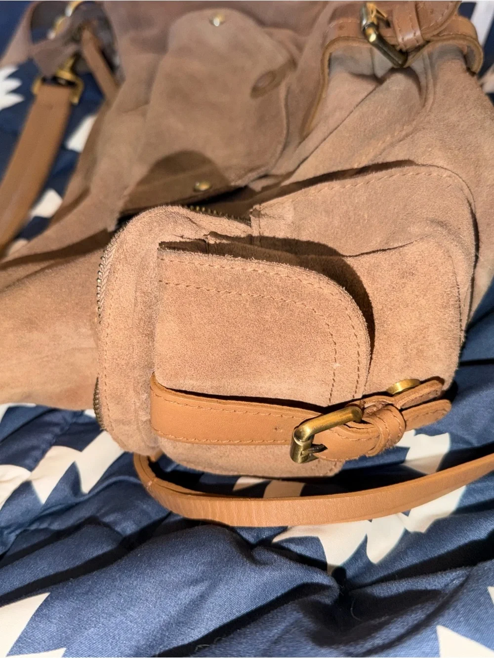 Free People Tan Suede Satchel with Buckle Accents